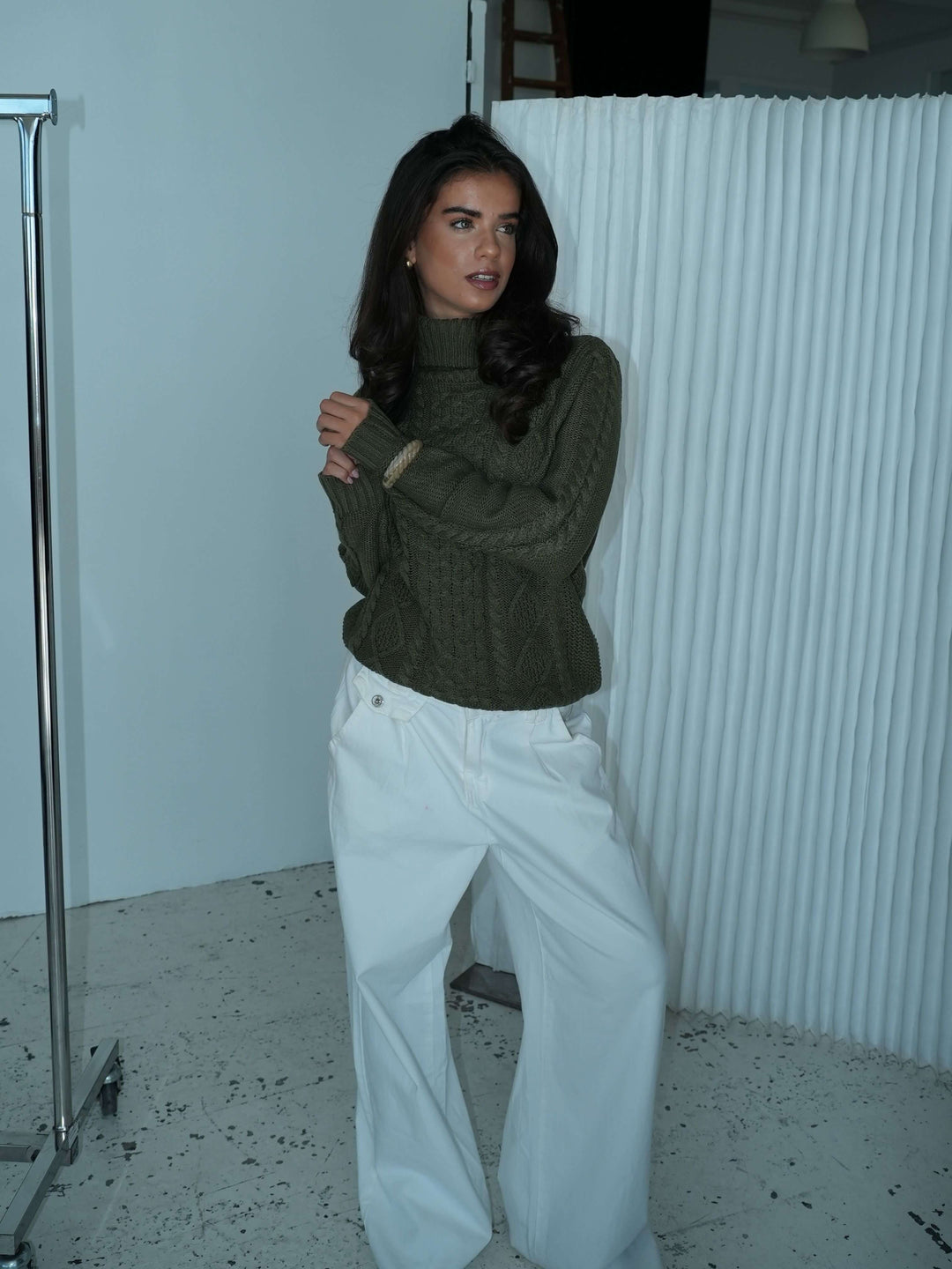 Elvira turtleneck striktrøje - Mørkegrøn