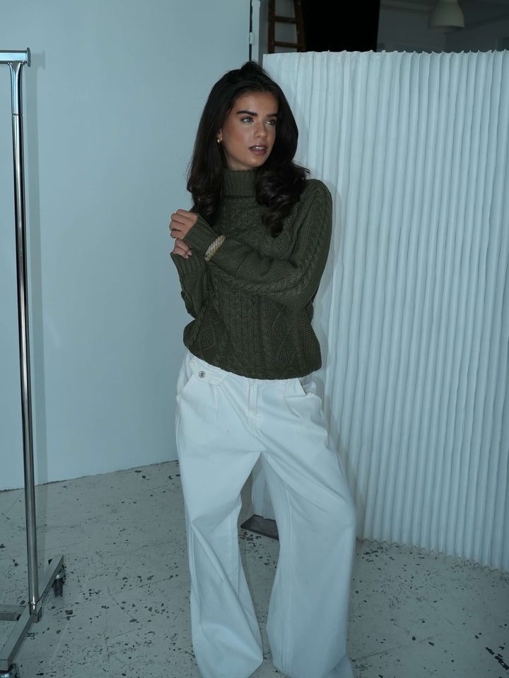 Elvira turtleneck striktrøje - Mørkegrøn