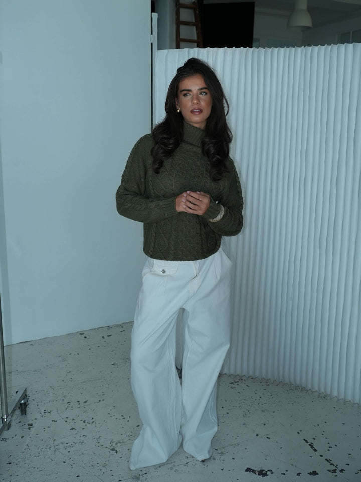 Elvira turtleneck striktrøje - Mørkegrøn