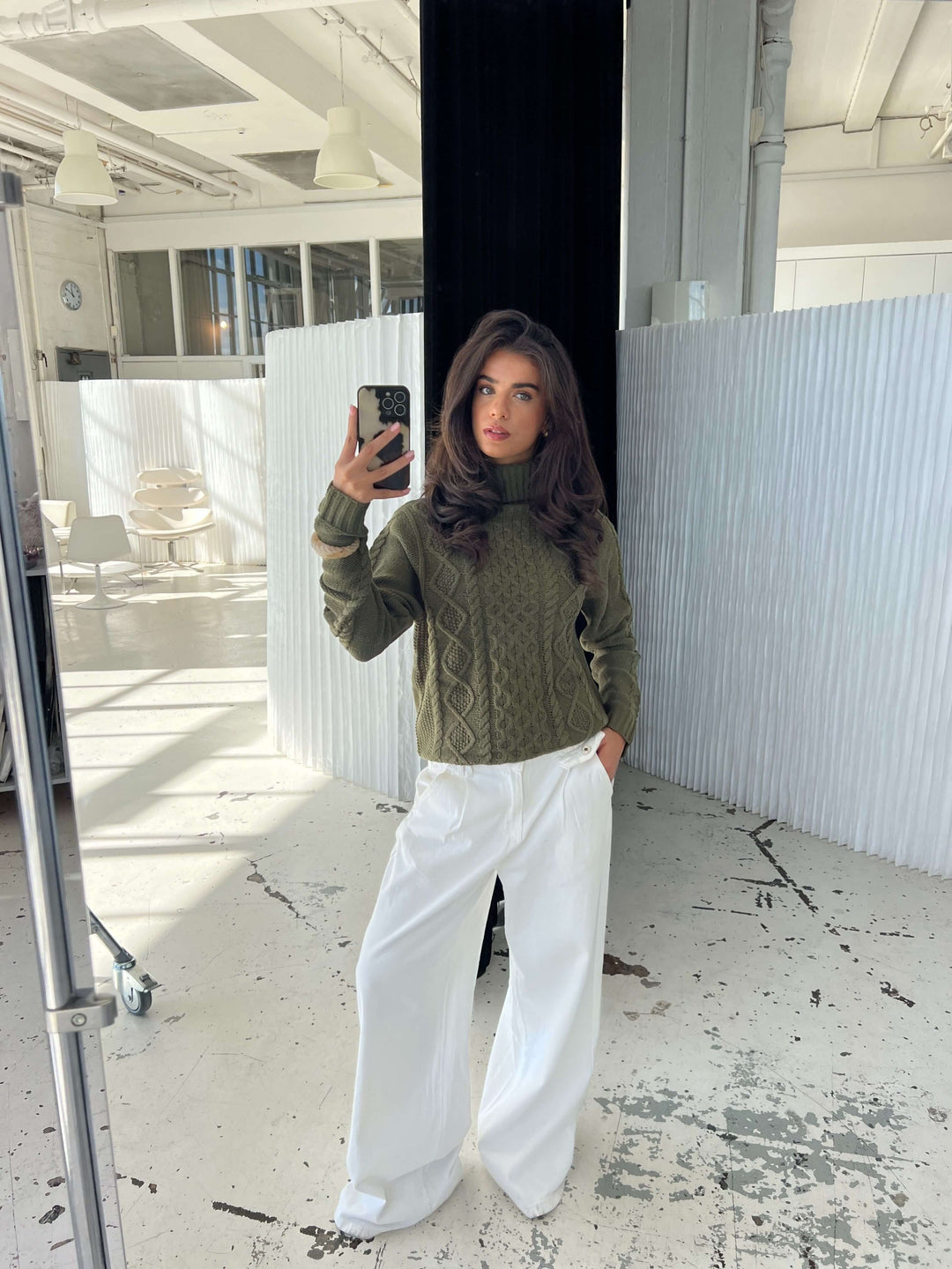 Elvira turtleneck striktrøje - Mørkegrøn