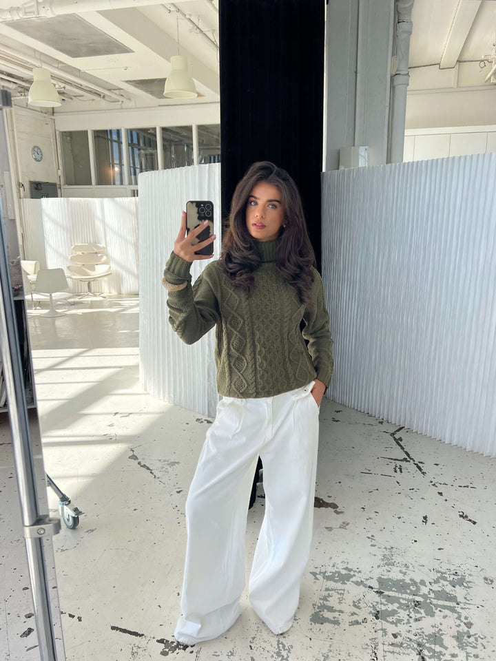 Elvira turtleneck striktrøje - Mørkegrøn