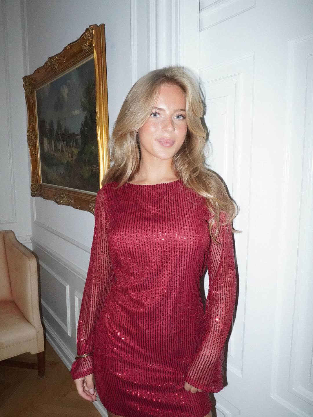 Giulia glitter kjole - Mørkerød