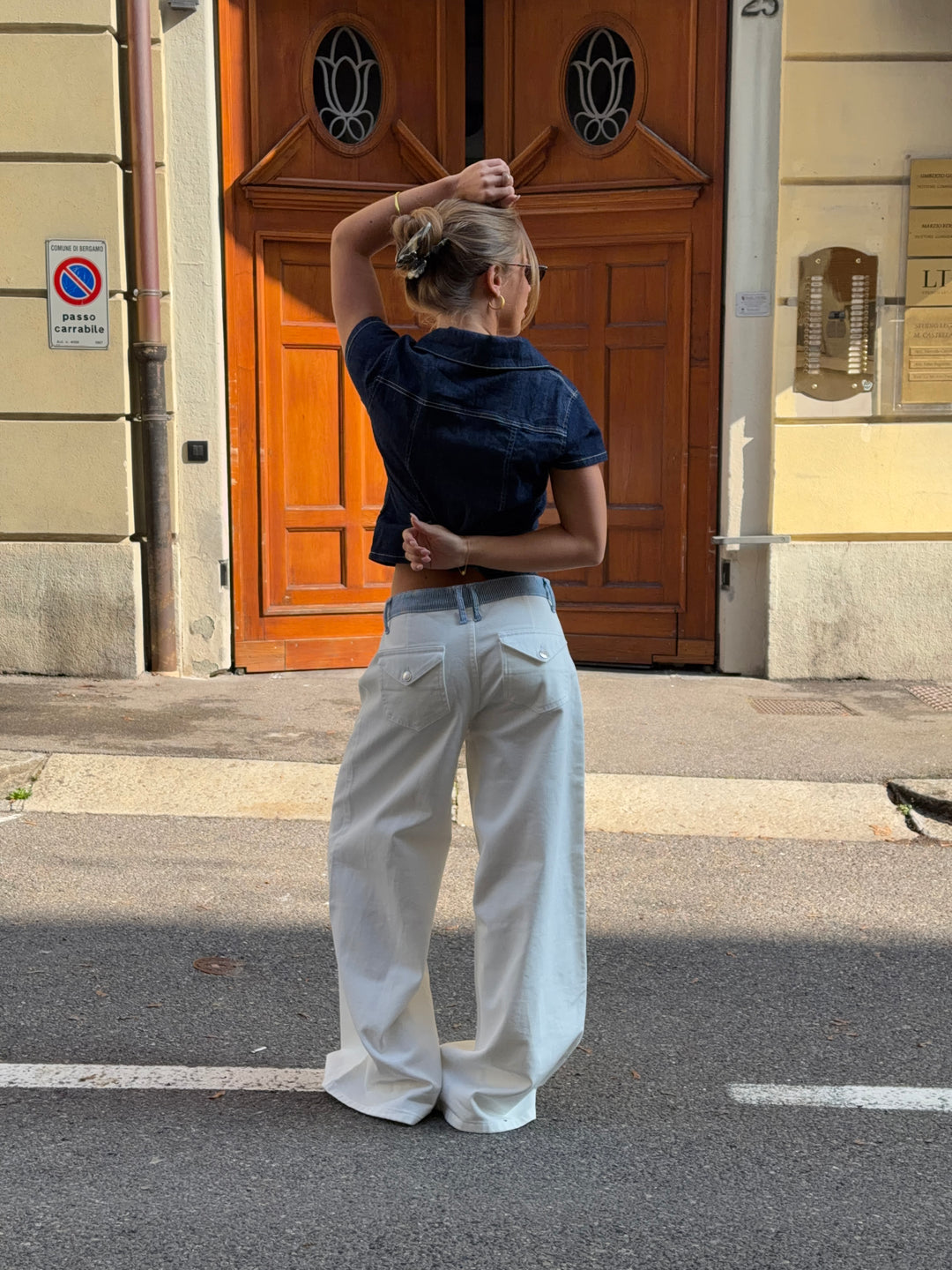 Bjørk stribet lavtaljet løse jeans - Hvid/Blå