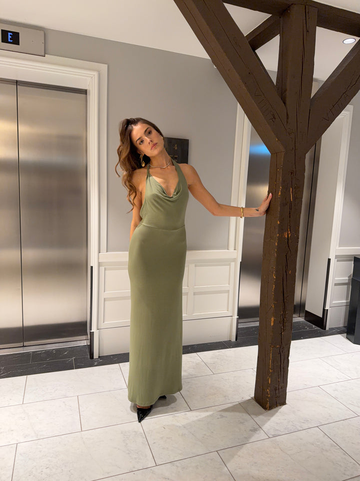Gela åben ryg maxi kjole - Sage