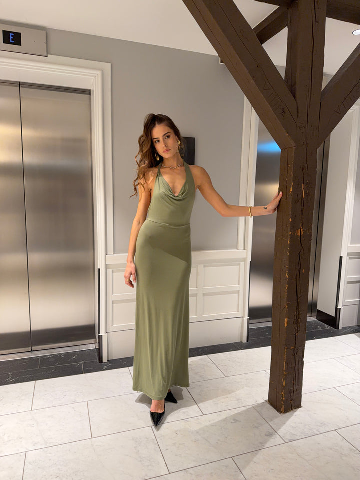 Gela åben ryg maxi kjole - Sage