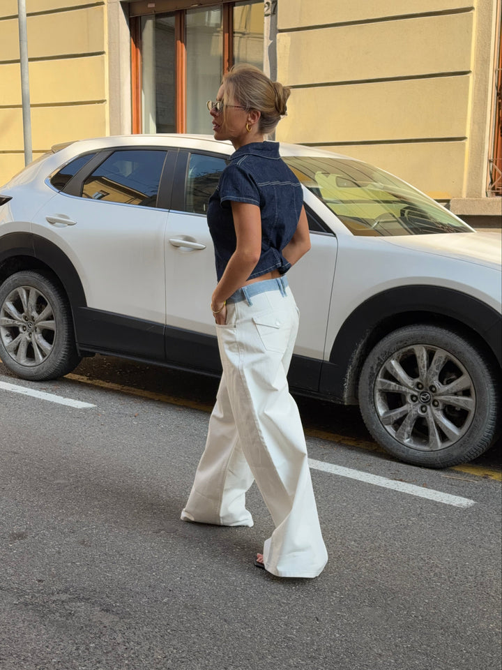 Bjørk stribet lavtaljet løse jeans - Hvid/Blå