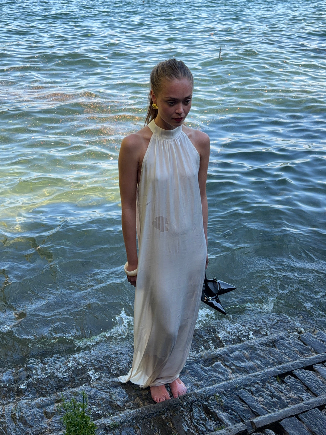 Rigmor high neck maxi kjole - Creme hvid