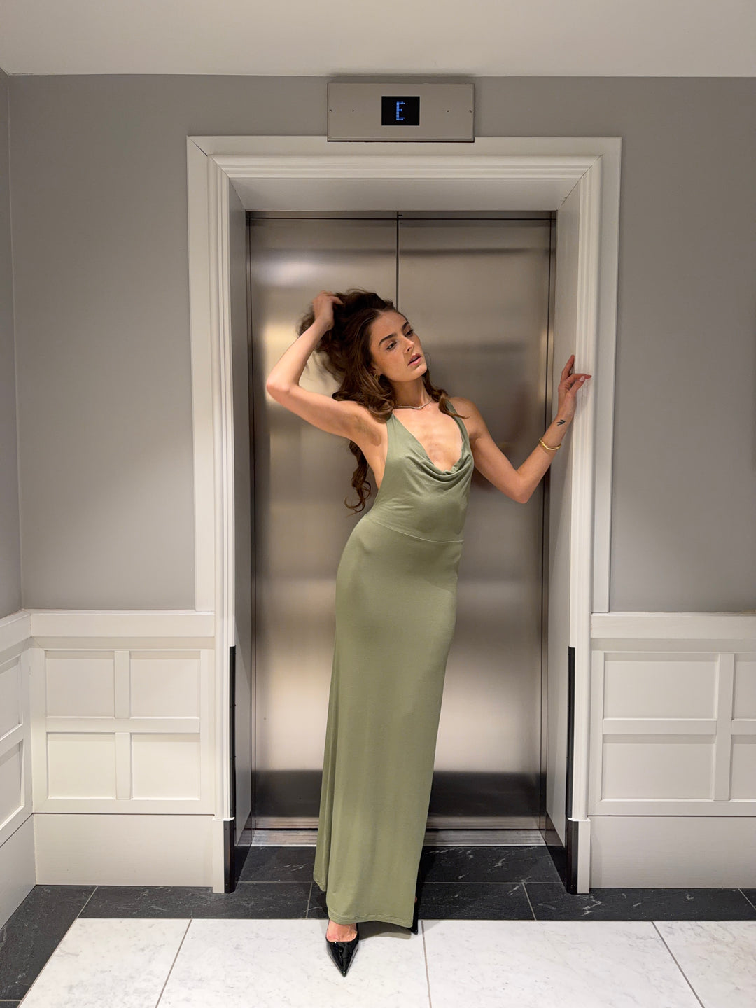 Gela åben ryg maxi kjole - Sage