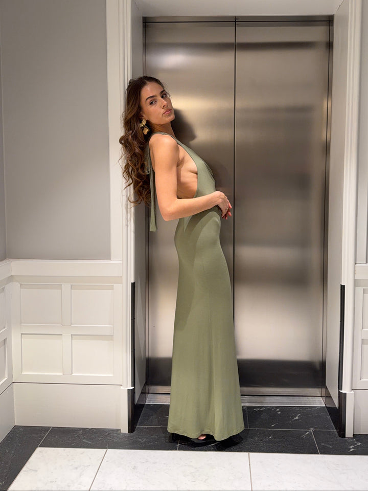 Gela åben ryg maxi kjole - Sage