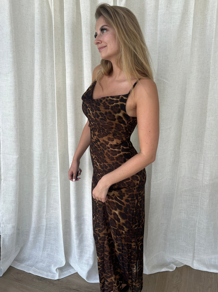 Mocca leopard maxi kjolen