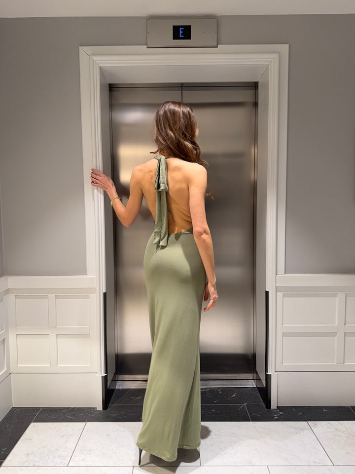 Gela åben ryg maxi kjole - Sage