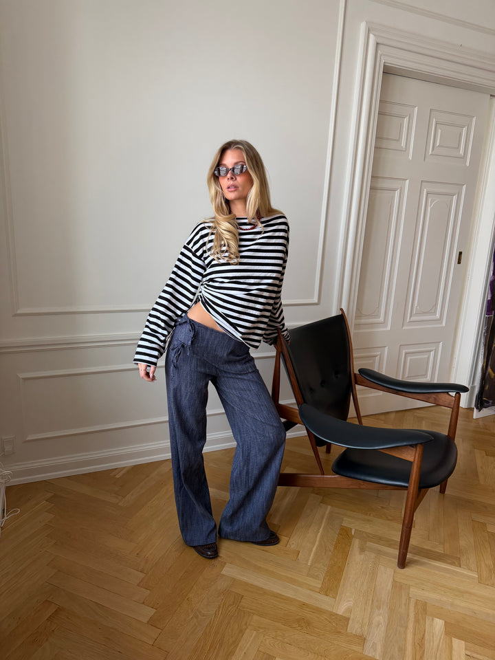 Ida stribet polo - Sort/Hvid