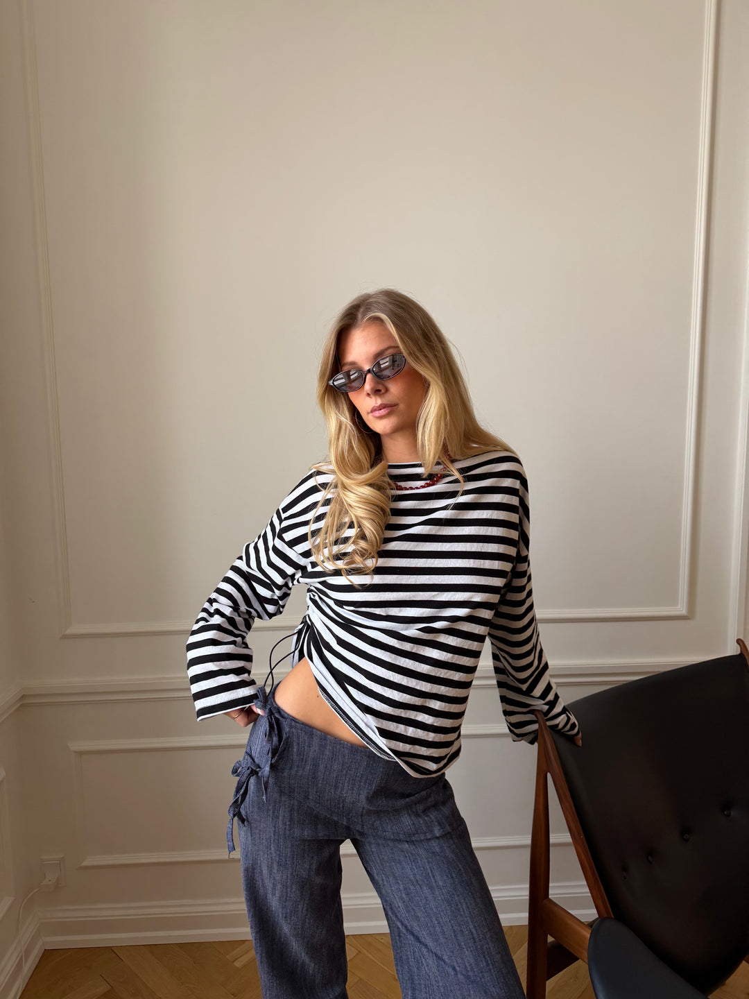 Ida stribet polo - Sort/Hvid