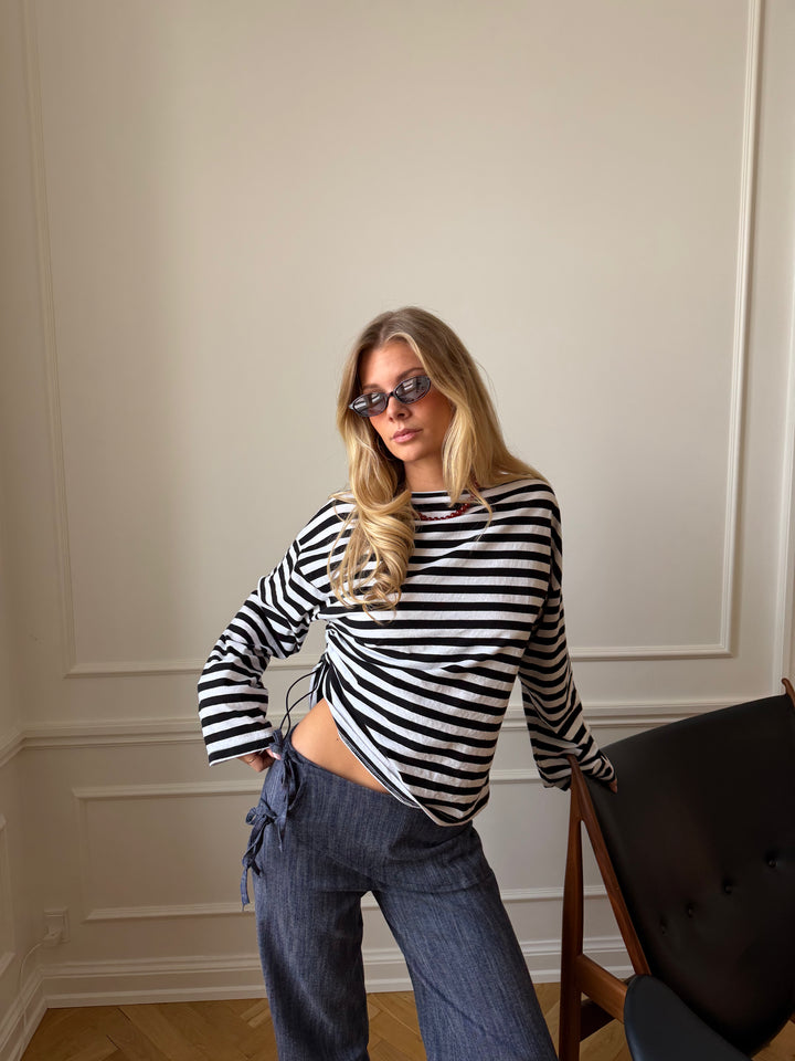 Ida stribet polo - Sort/Hvid
