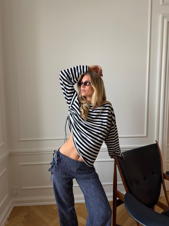 Ida stribet polo - Sort/Hvid