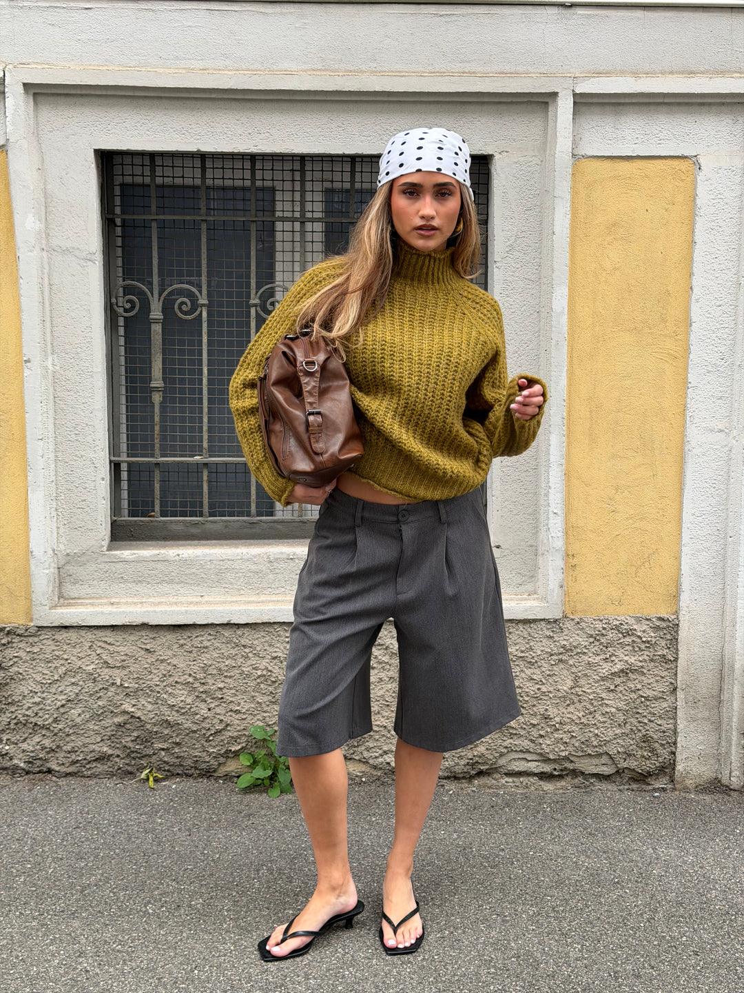 Carla chunky high neck striktrøje - Olivengrøn