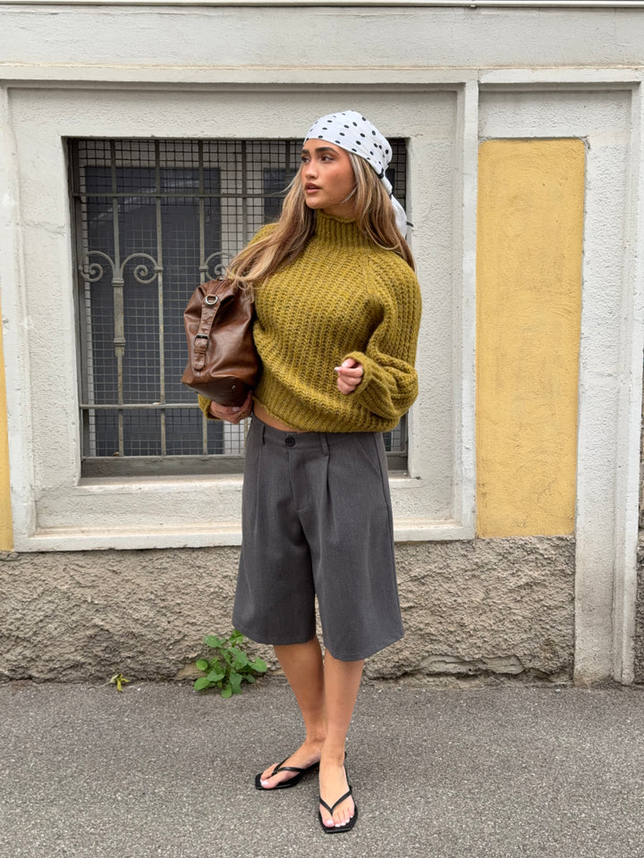 Carla chunky high neck striktrøje - Olivengrøn
