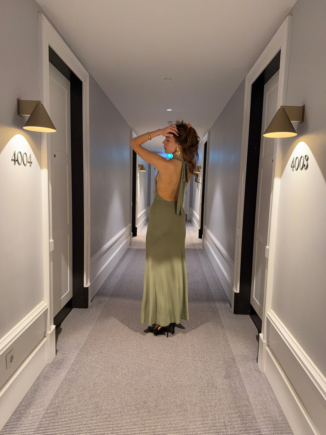 Gela åben ryg maxi kjole - Sage