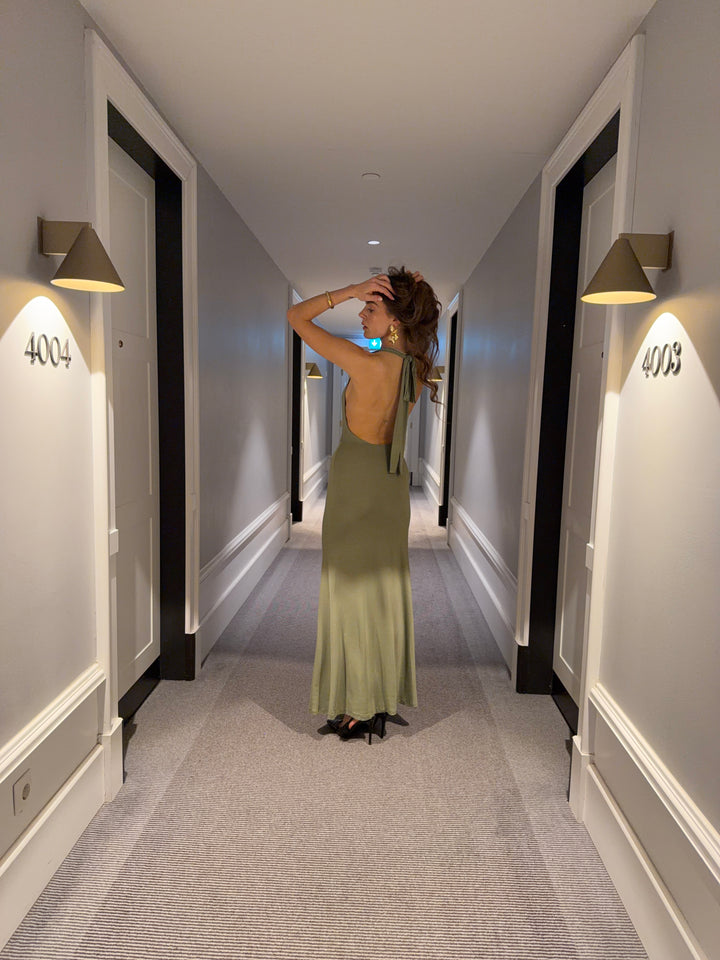 Gela åben ryg maxi kjole - Sage