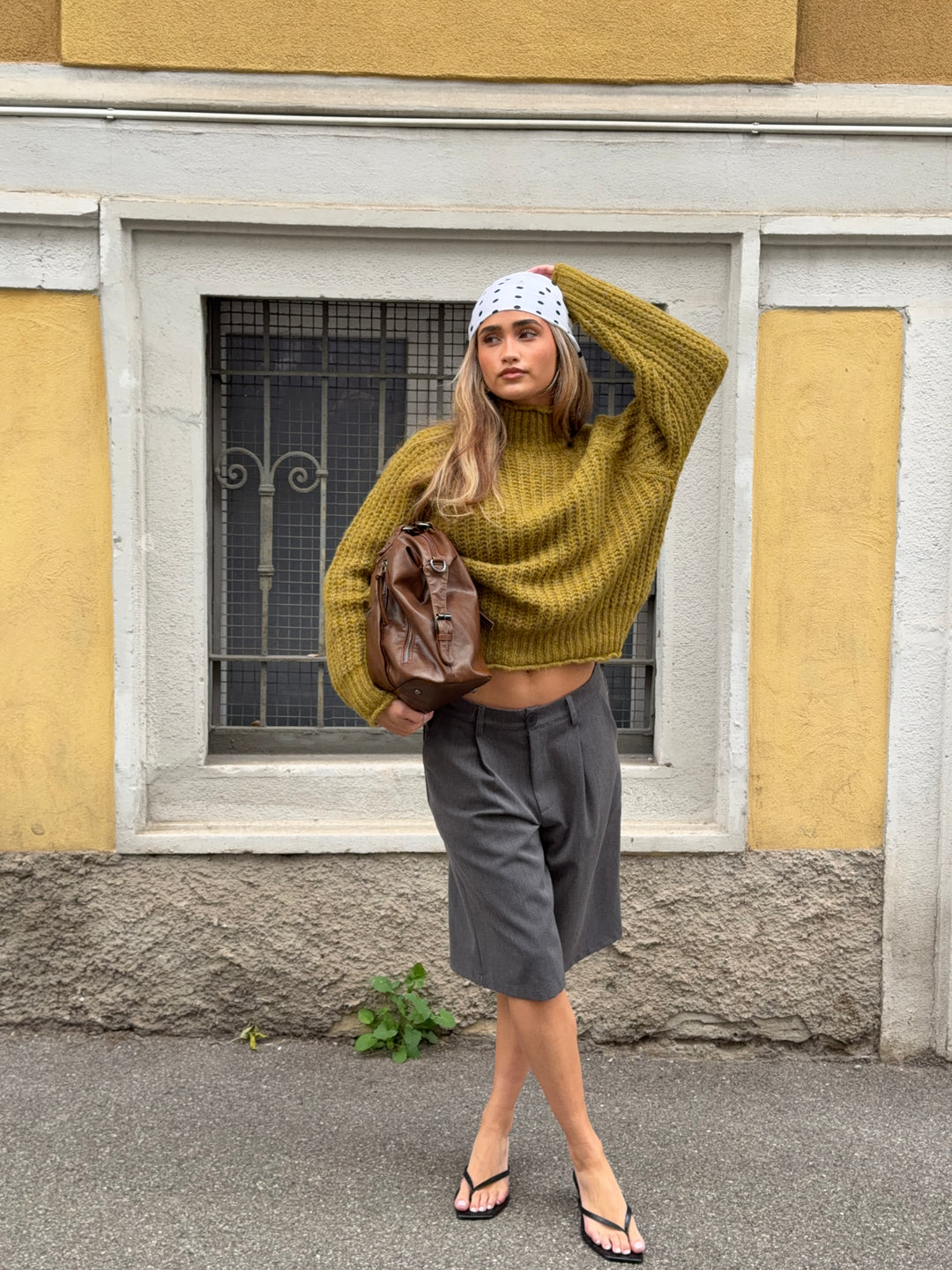 Carla chunky high neck striktrøje - Olivengrøn