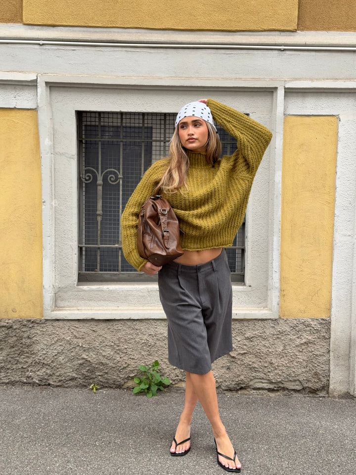 Carla chunky high neck striktrøje - Olivengrøn