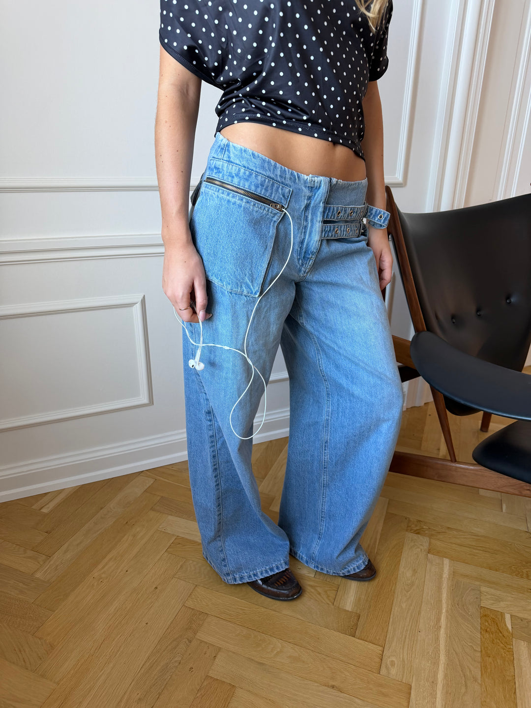 Ester bælte­detalje bukser - Medium blå