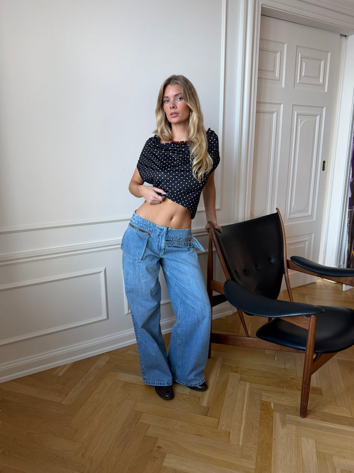 Ester bælte­detalje bukser - Medium blå