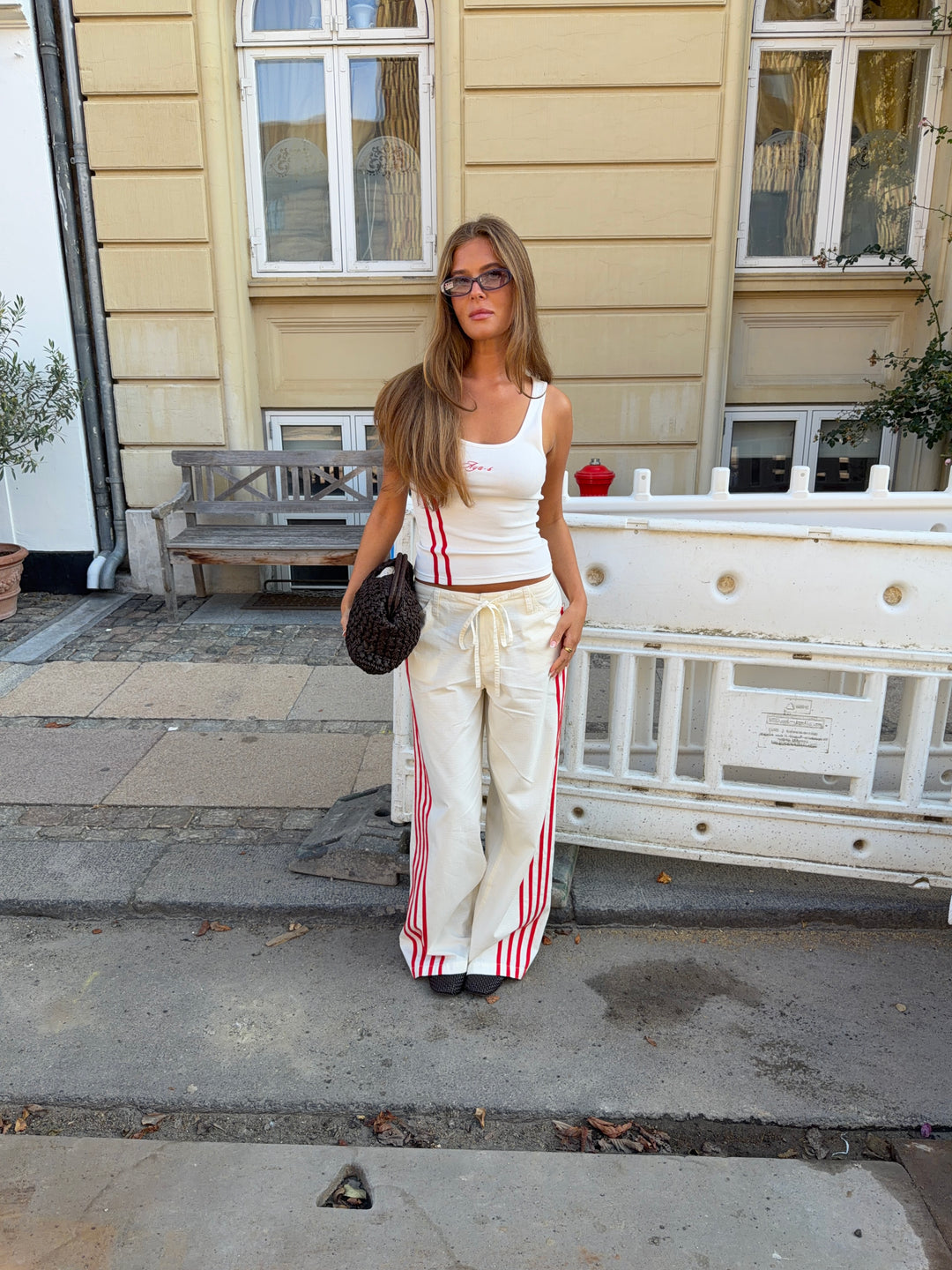 Leora rib top - Hvid/rød