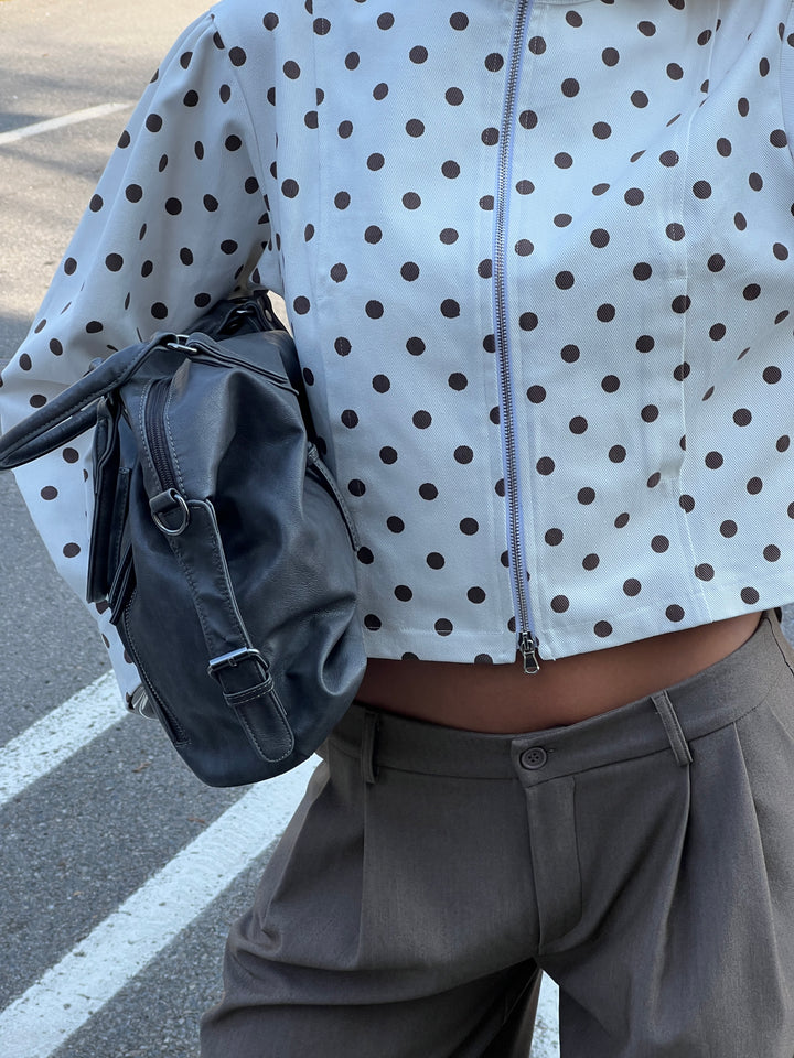 Lenoa fitted polkaprikket jakke - Brun/hvid