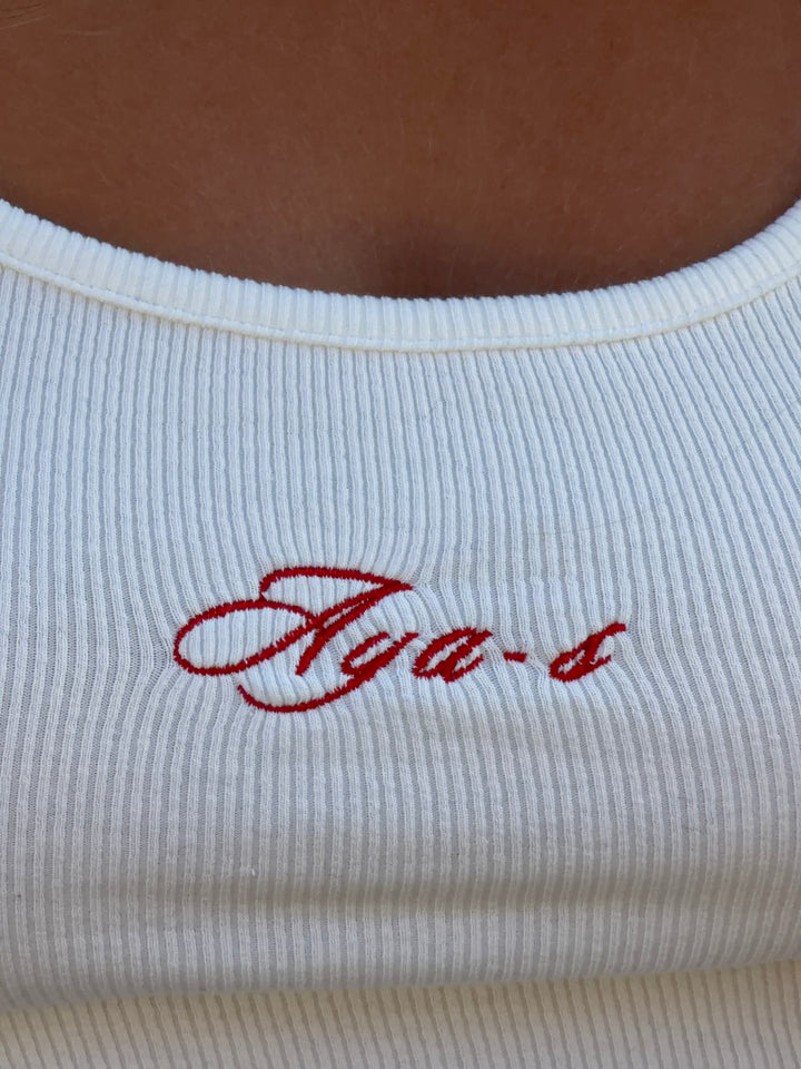 Leora rib top - Hvid/rød