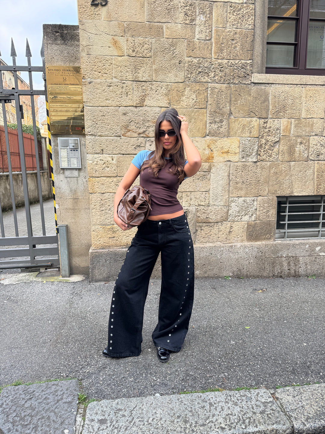 Gyda studs løse jeans - Sort