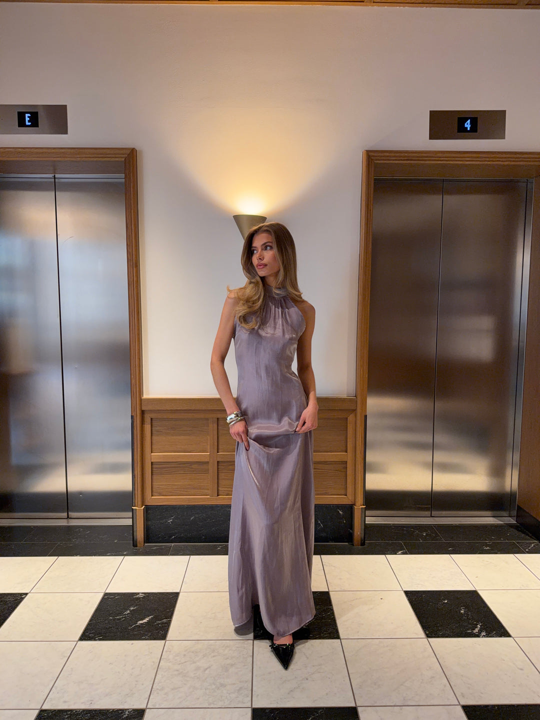 Rigmor high neck maxi kjole - Lilla