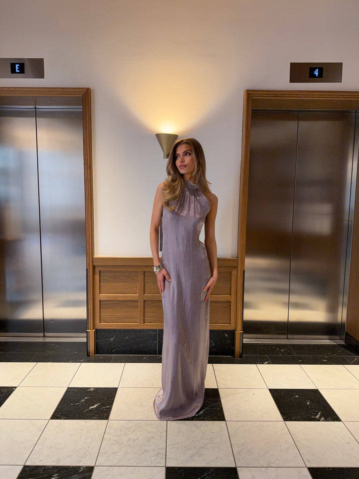 Rigmor high neck maxi kjole - Lilla