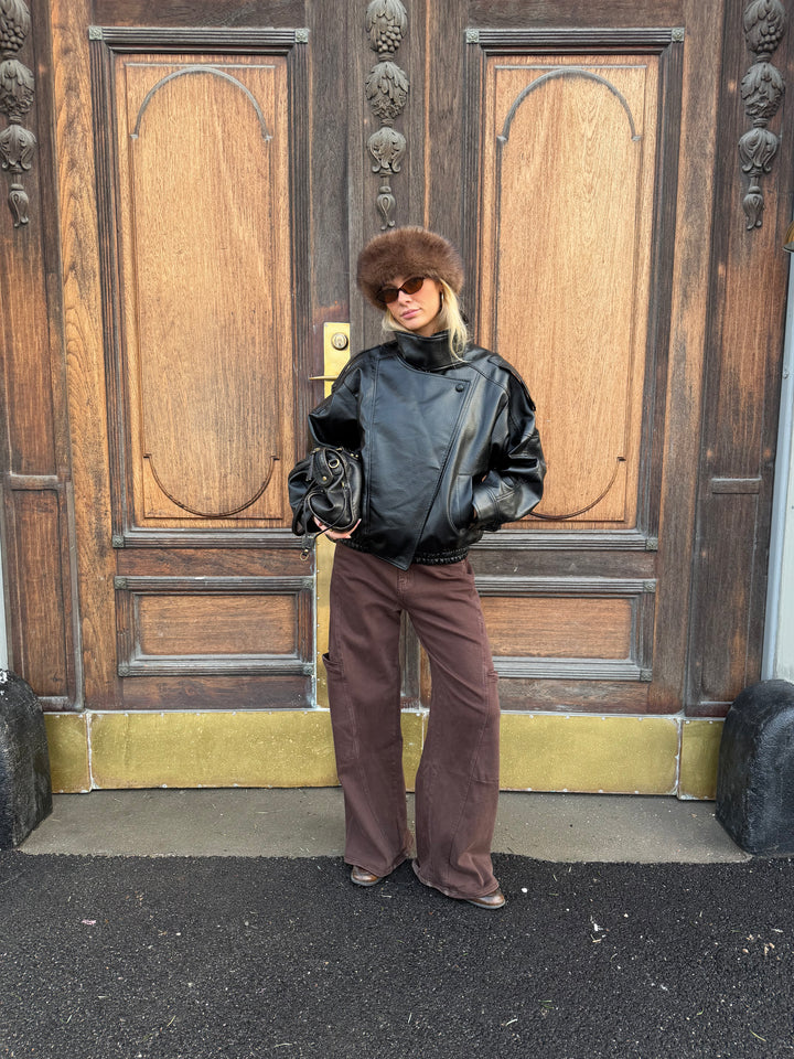 Linea pu high neck jakke - Sort