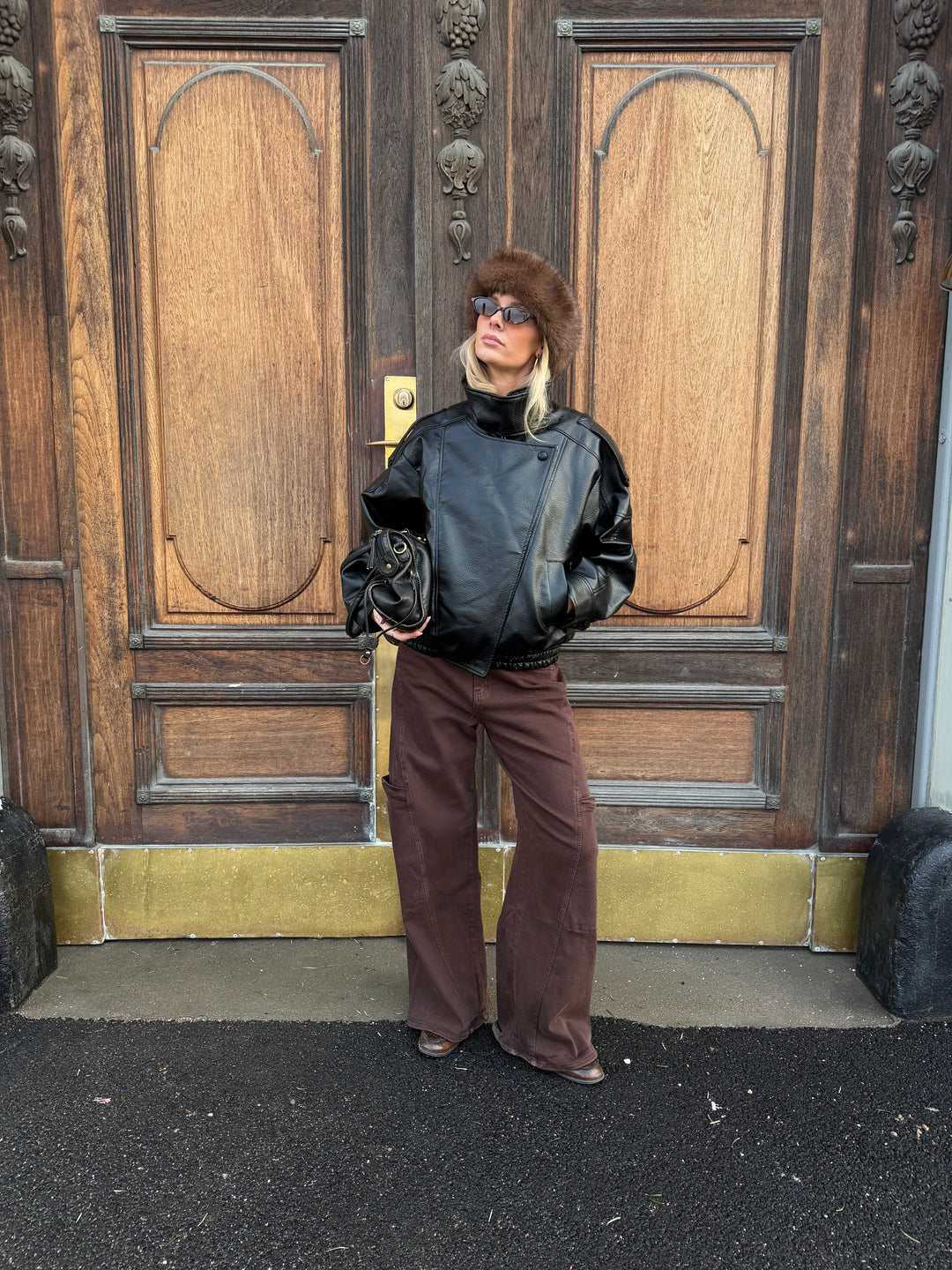 Linea pu high neck jakke - Sort