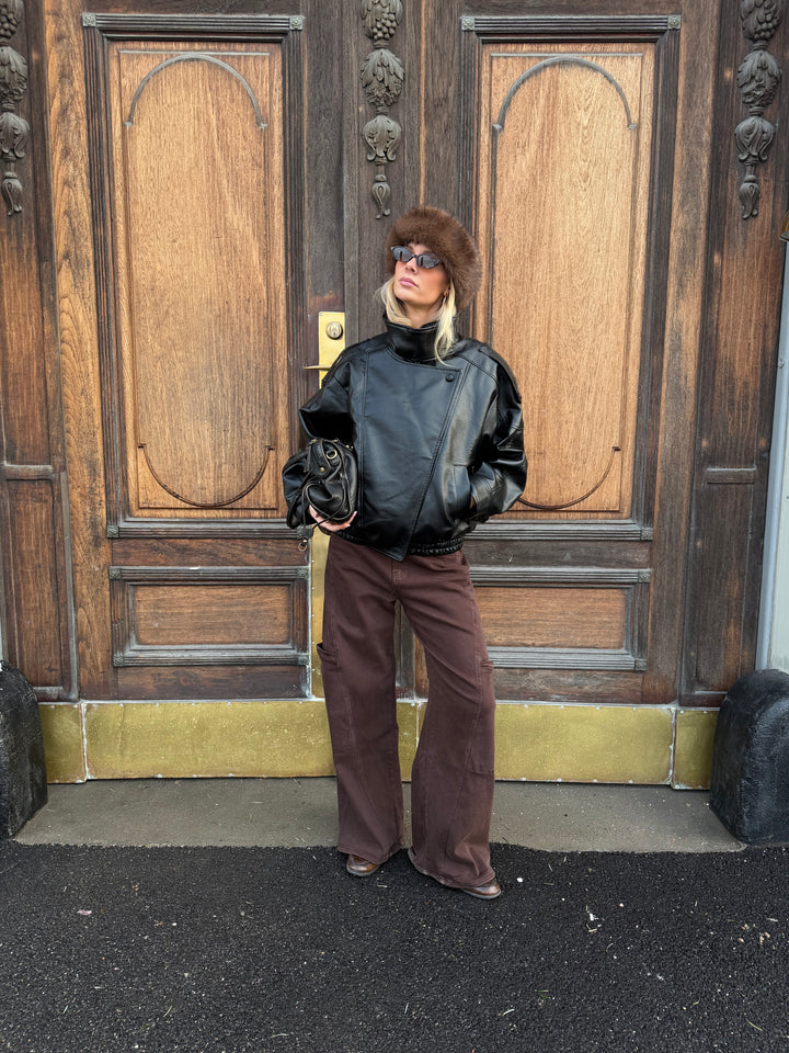 Linea pu high neck jakke - Sort