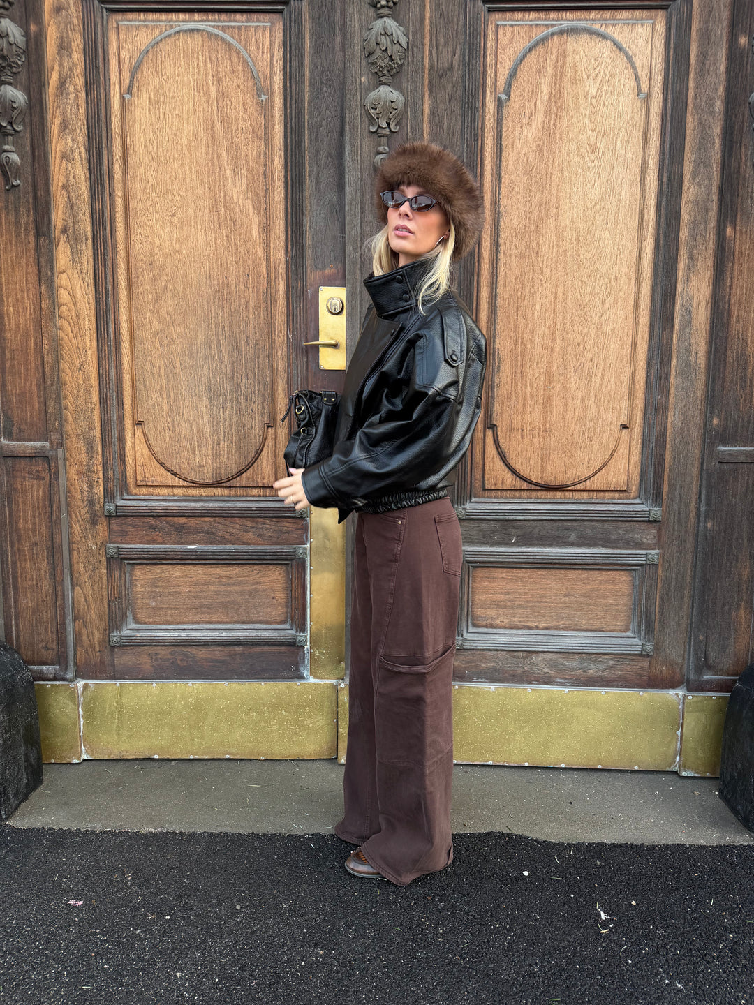 Linea pu high neck jakke - Sort