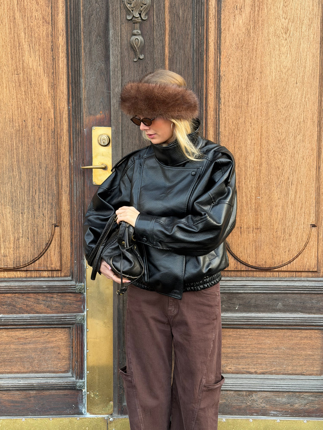 Linea pu high neck jakke - Sort