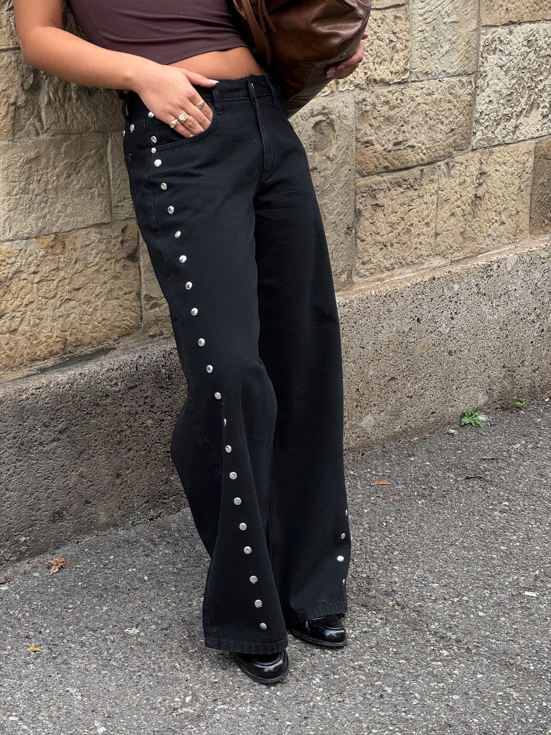 Gyda studs løse jeans - Sort