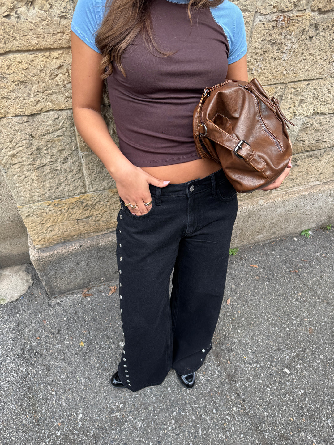 Gyda studs løse jeans - Sort