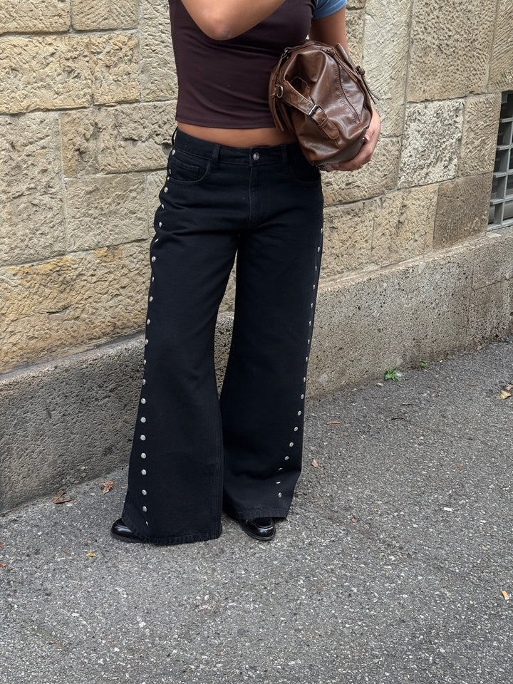 Gyda studs løse jeans - Sort