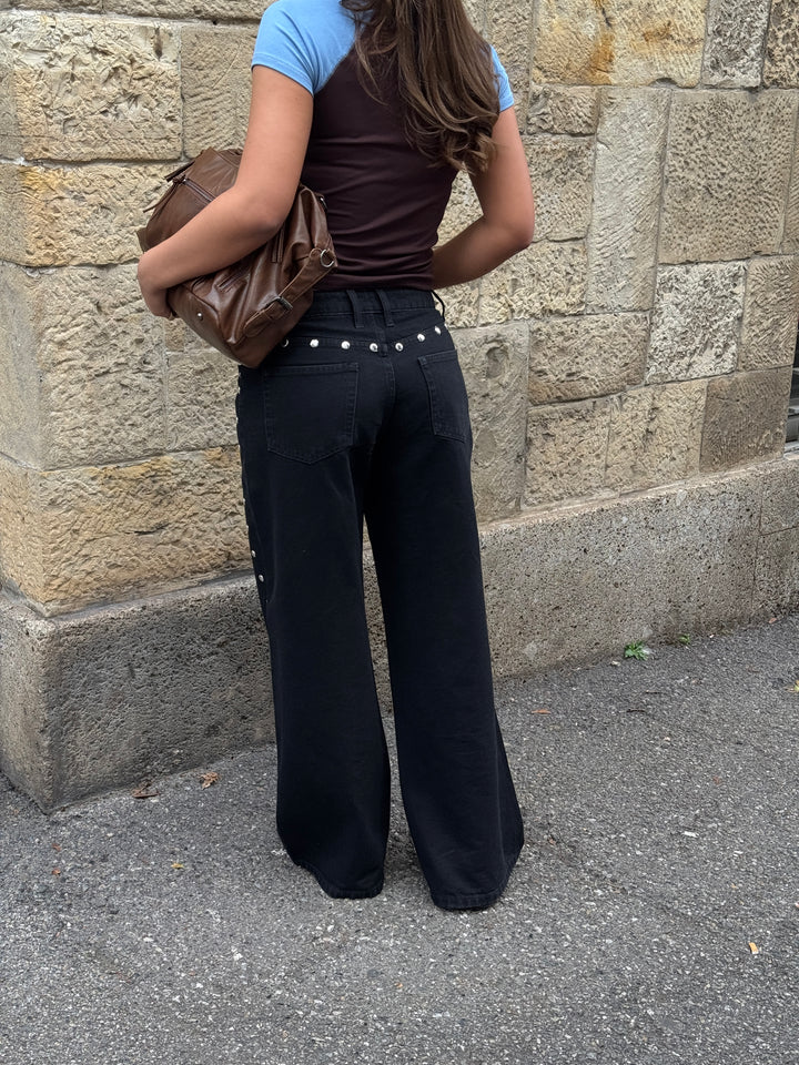 Gyda studs løse jeans - Sort