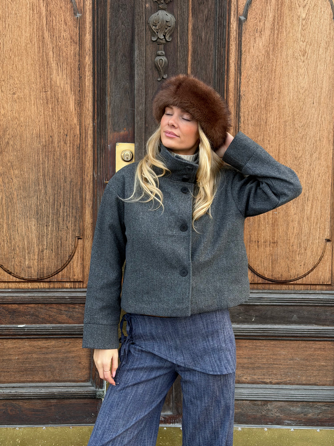 Clea high neck jakke - Mørkegrå