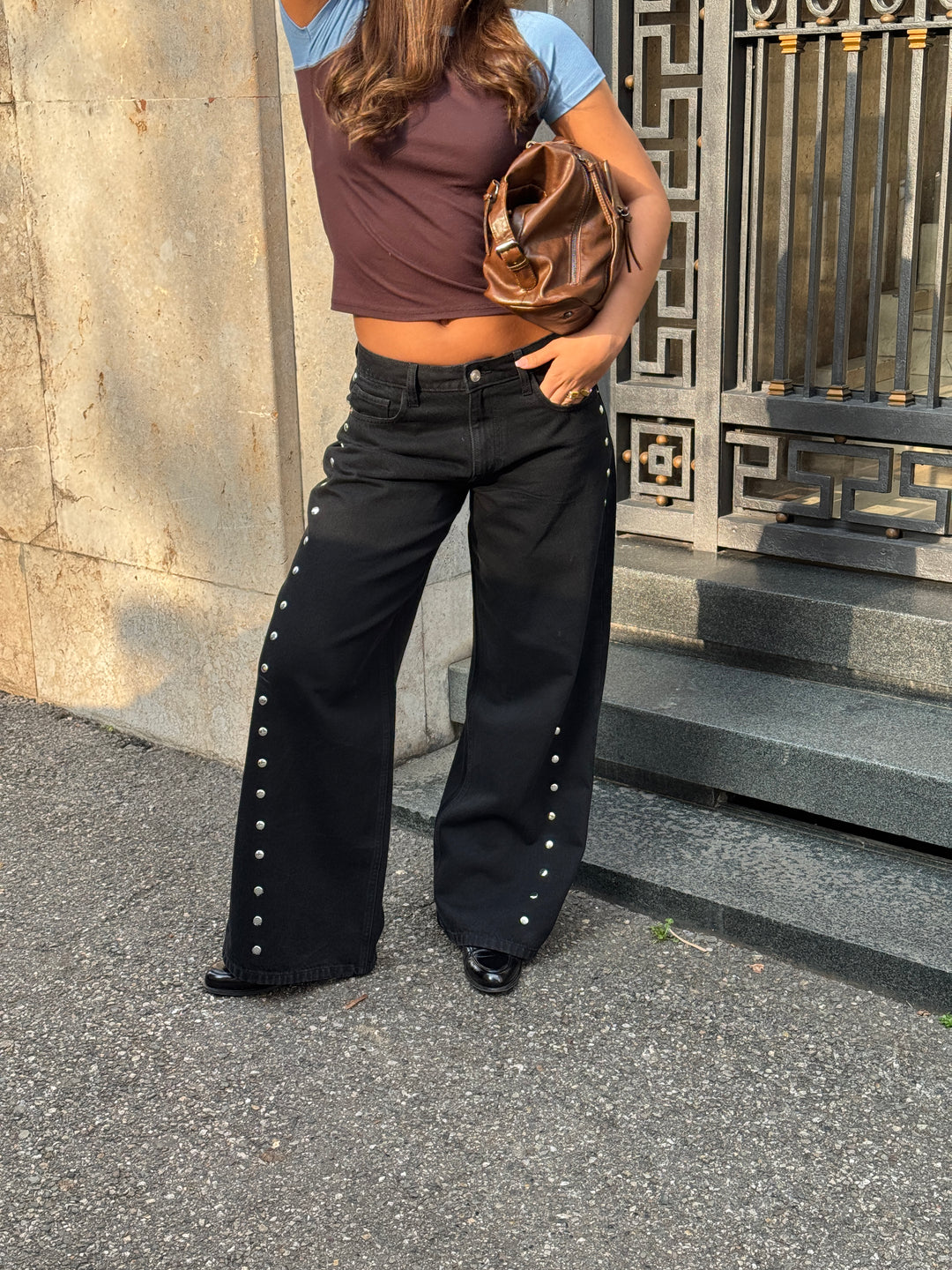 Gyda studs løse jeans - Sort