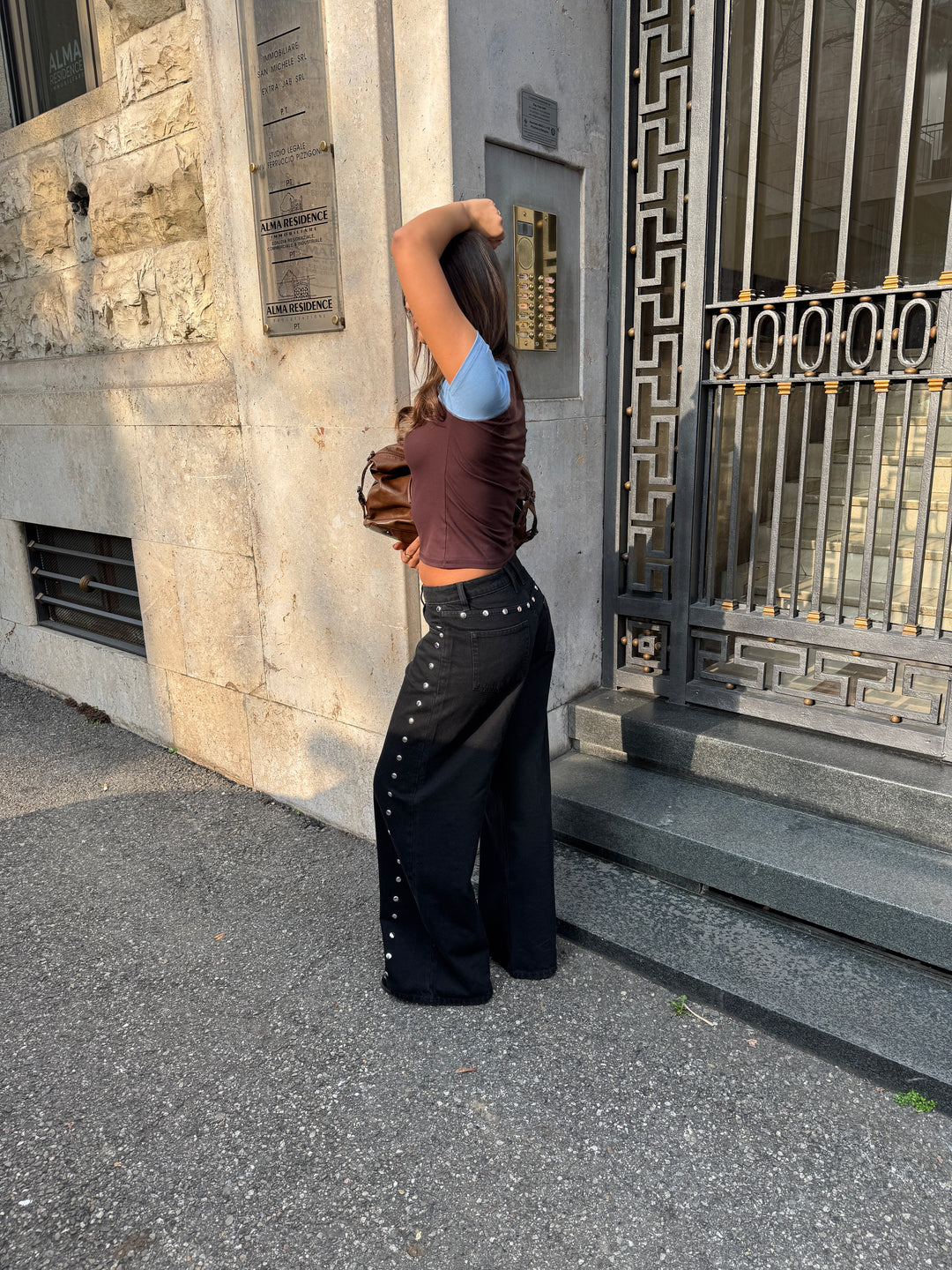 Gyda studs løse jeans - Sort