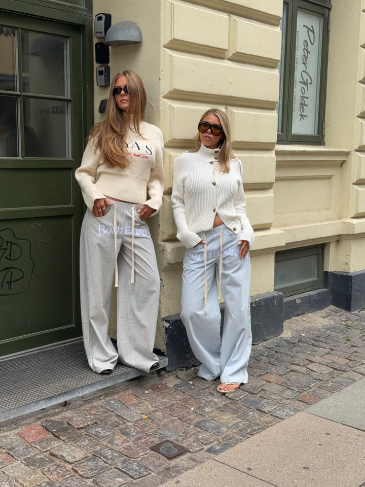 Joy stribet løse bukser - Mørkeblå/cremehvid