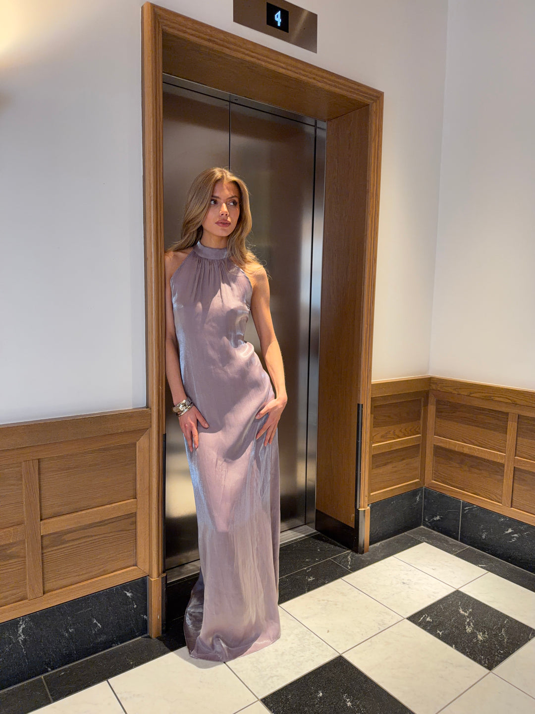 Rigmor high neck maxi kjole - Lilla