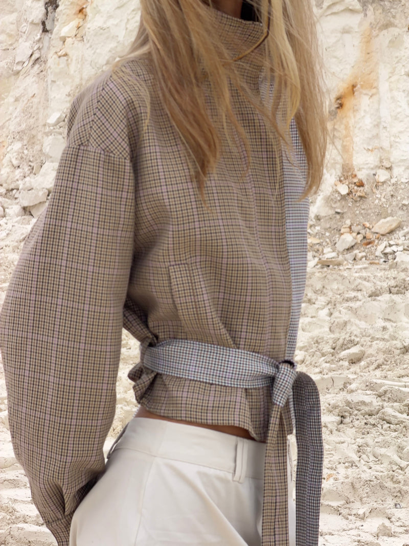 Melona ternet high neck bomber jakke - Beige/Brun