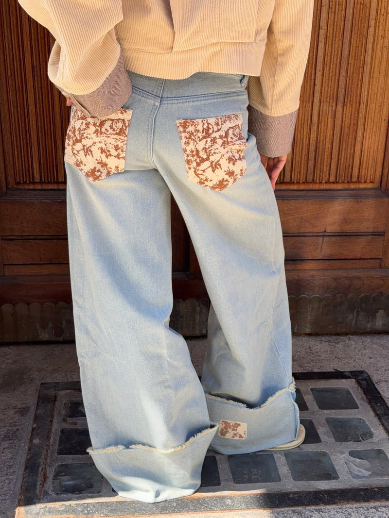 Isla fold up baggy jeans - Lyseblå