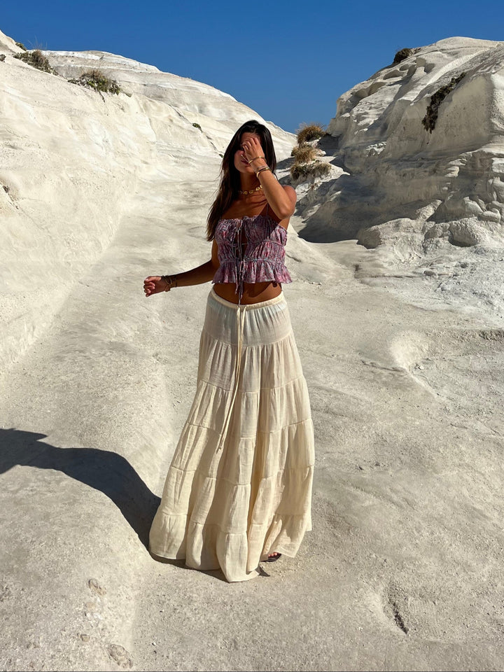Emilia layer maxi nederdel - Lysegul